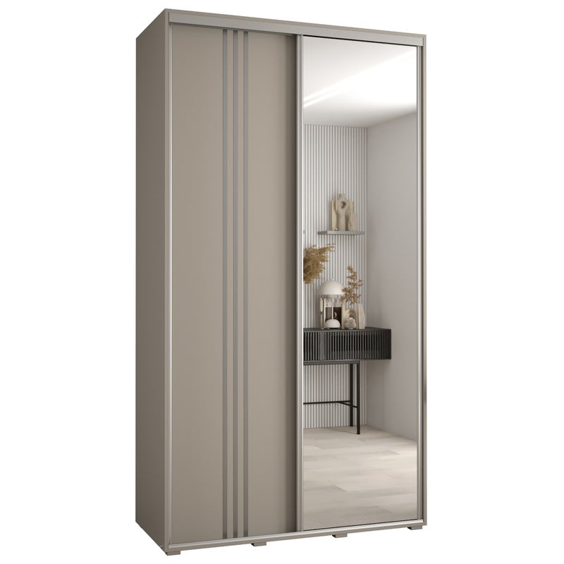 Szafa przesuwna z lustrem wysoka Dakota 7 140 x 60 x 235,2 cm kaszmir + u. Srebrny - Abiks Meble