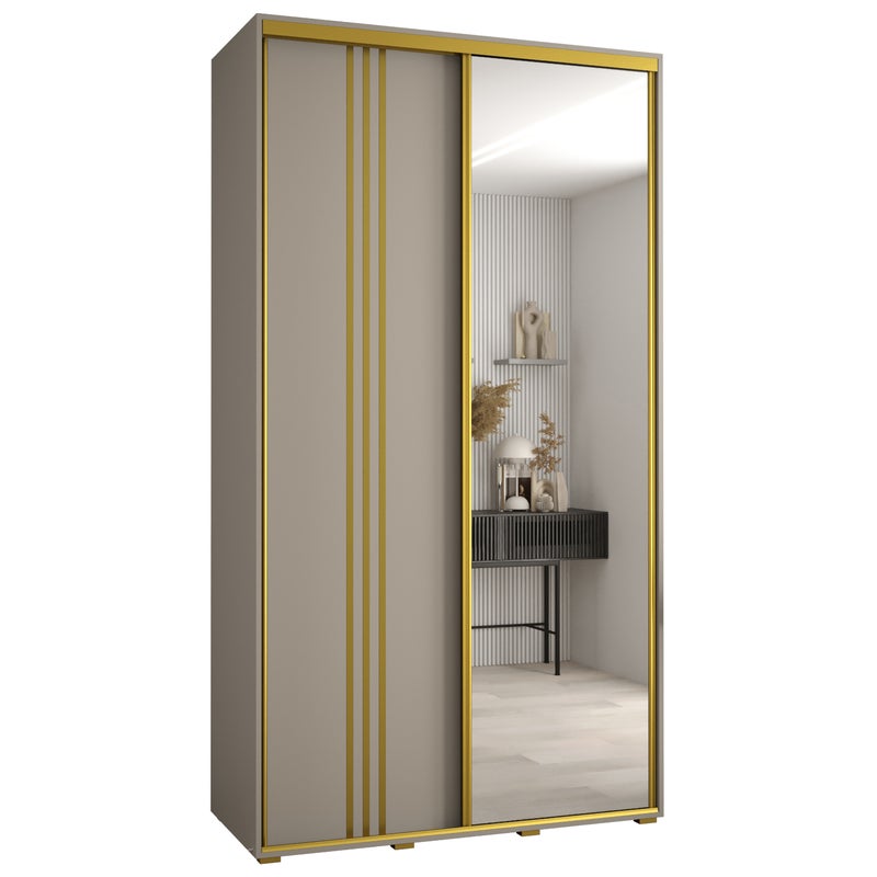 Szafa przesuwna z lustrem wysoka Dakota 7 140 x 45 x 235,2 cm kaszmir + u. Złoty - Abiks Meble