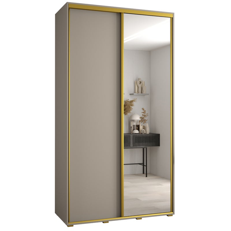 Szafa przesuwna z lustrem wysoka Dakota 3 140 x 60 x 235,2 cm kaszmir + u. Złoty - Abiks Meble
