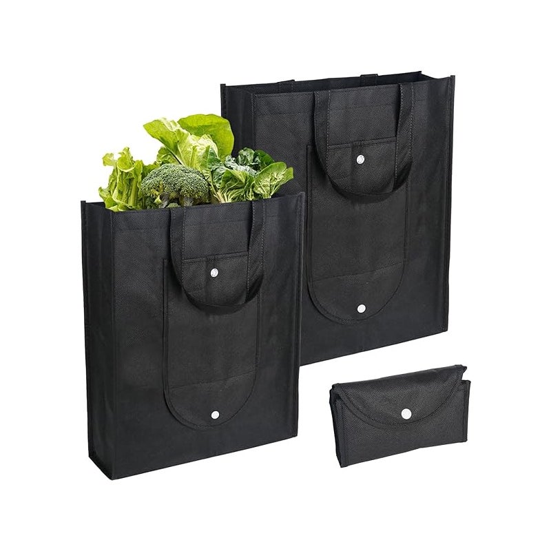 Zestaw 2 toreb na zakupy, torby wielokrotnego użytku, składane torby na zakupy, czarne, 32 x 38 cm, ekologiczna torba na zakupy