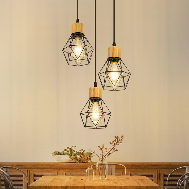 Lampa wisząca Nettlife Vintage Dining Table - 3-punktowa lampa wisząca E27, okrągła, czarna, industrialna lampa retro (żarówki nie są dołączone)