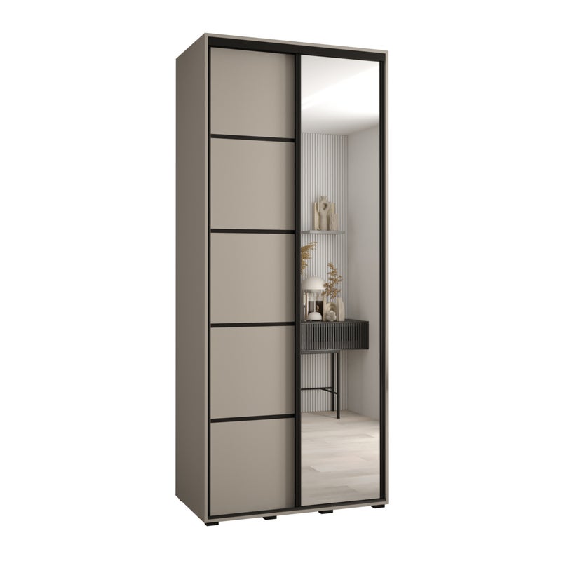 Szafa przesuwna z lustrem wysoka Dakota 5 100 x 60 x 235,2 cm kaszmir + u. czarny - Abiks Meble