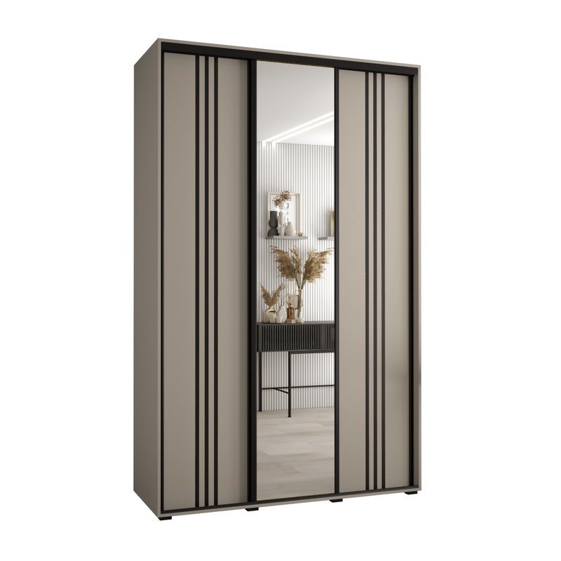 Szafa przesuwna z lustrem wysoka Dakota 7 150 x 45 x 235,2 cm kaszmir + u. czarny - Abiks Meble