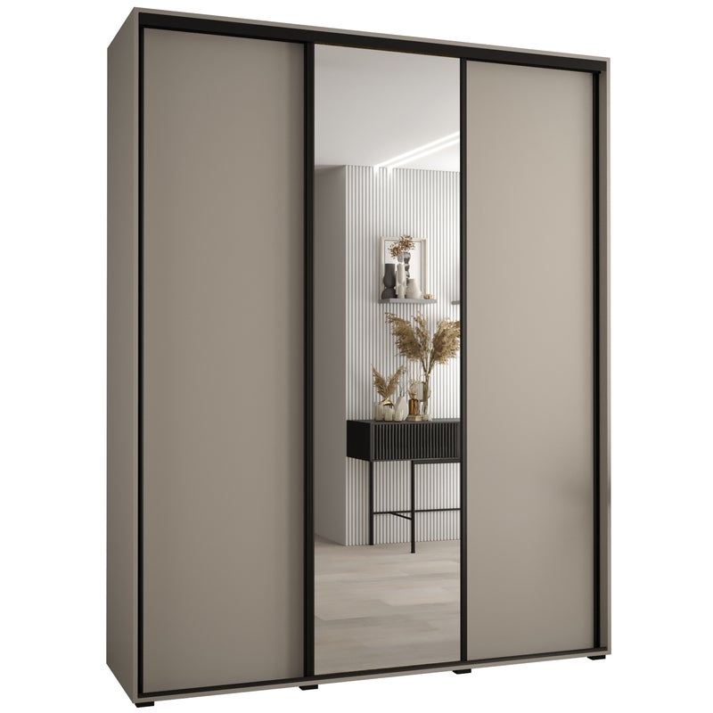 Szafa przesuwna z lustrem wysoka Dakota 3 200 x 60 x 235,2 cm kaszmir + u. czarny - Abiks Meble