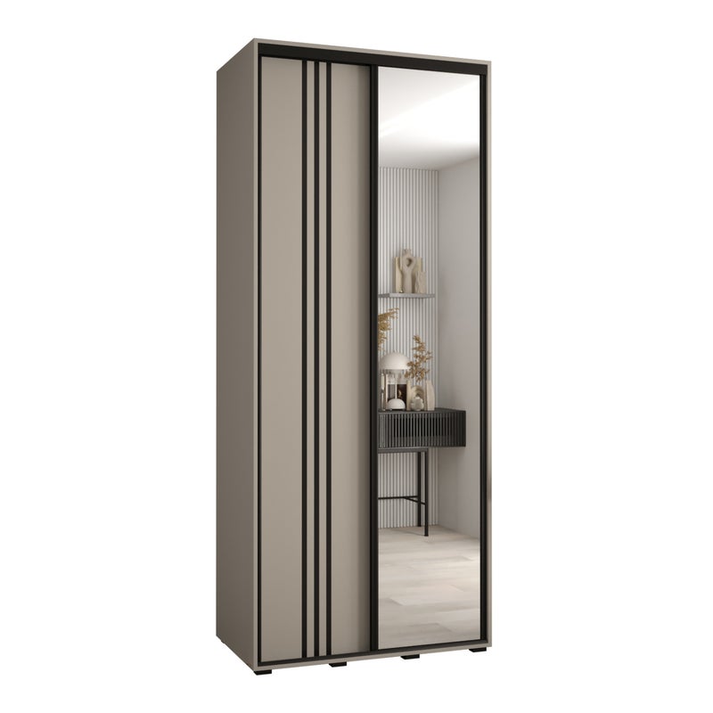 Szafa przesuwna z lustrem wysoka Dakota 7 120 x 45 x 235,2 cm kaszmir + u. czarny - Abiks Meble