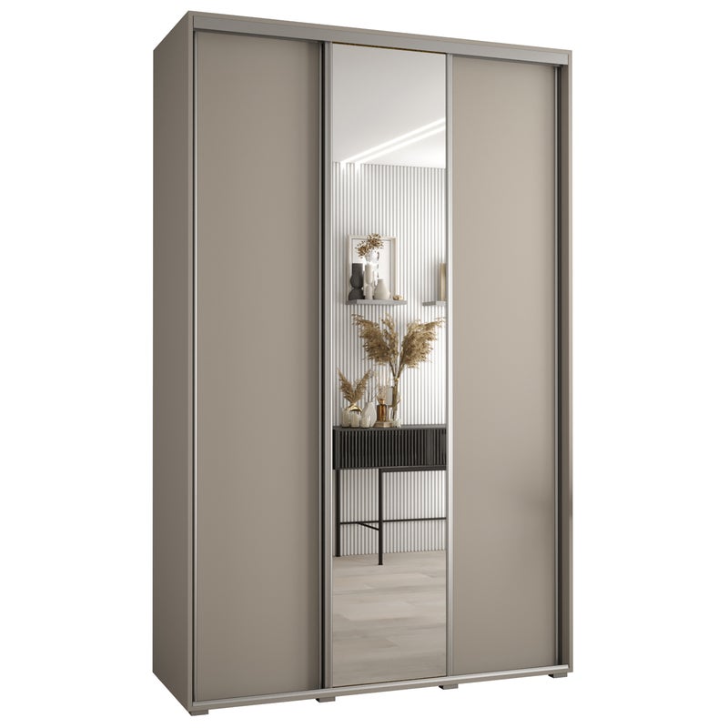 Szafa przesuwna z lustrem wysoka Dakota 3 150 x 60 x 235,2 cm kaszmir + u. Srebrny - Abiks Meble
