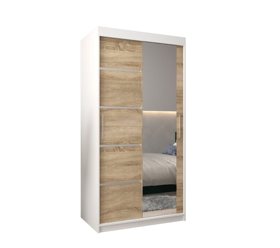 Szafa przesuwna garderoba Verona 2 100 x 62 x 200 cm Biały + Sonoma - Abiks Meble