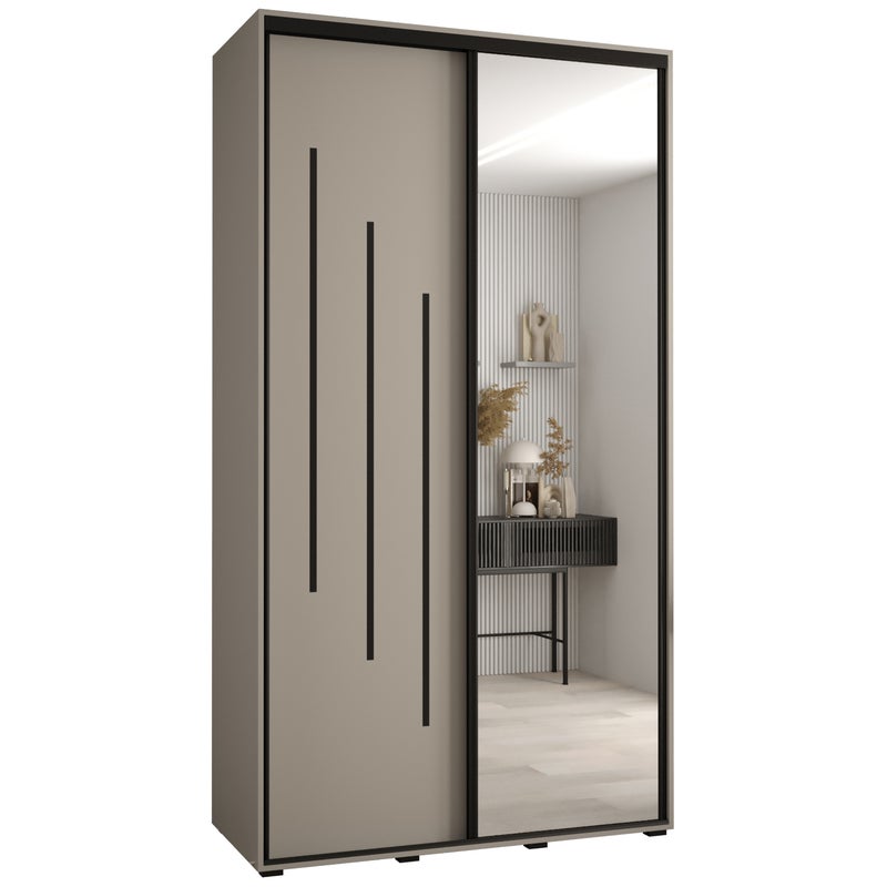 Szafa przesuwna z lustrem wysoka Dakota 9 150 x 60 x 235,2 cm kaszmir + u. czarny - Abiks Meble