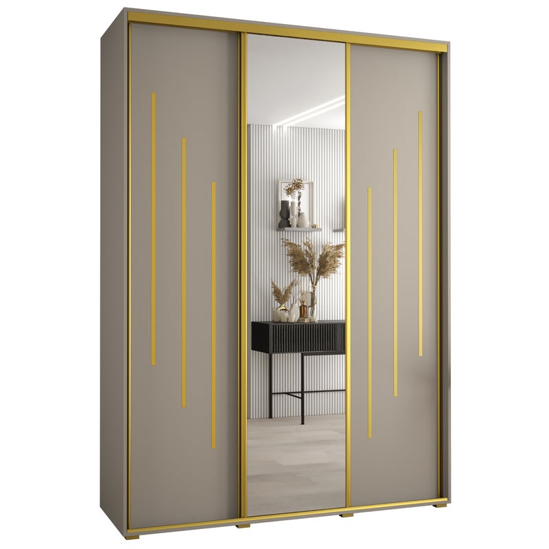Szafa przesuwna z lustrem wysoka Dakota 9 180 x 45 x 235,2 cm kaszmir + u. Złoty - Abiks Meble
