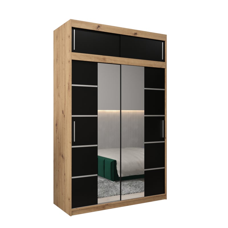 Szafa przesuwna z nadstawką garderoba Verona 4 150 x 62 x 240 cm Artisan + Czarny - Abiks Meble