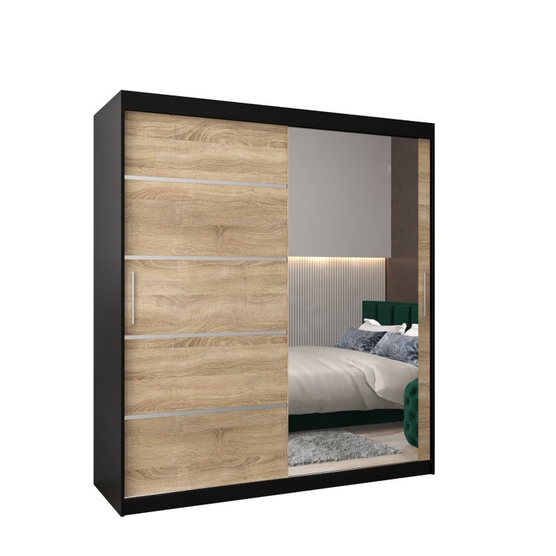 Szafa przesuwna garderoba Verona 2 180 x 62 x 200 cm Czarny + Sonoma - Abiks Meble