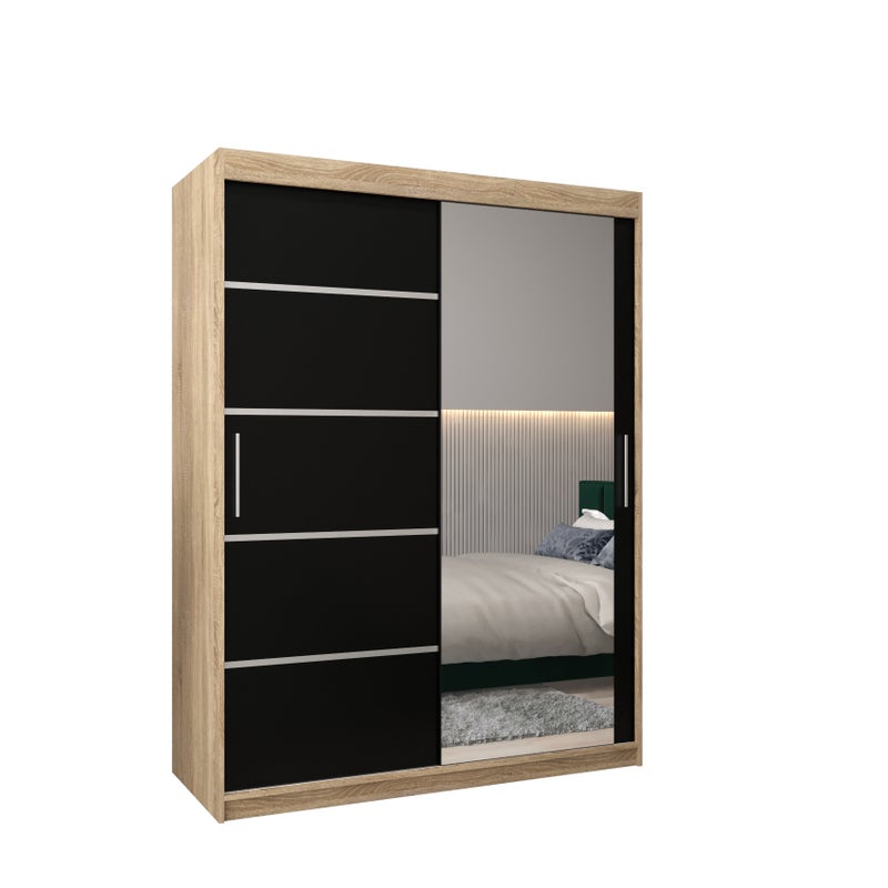 Szafa przesuwna garderoba Verona 2 150 x 62 x 200 cm Sonoma + Czarny - Abiks Meble