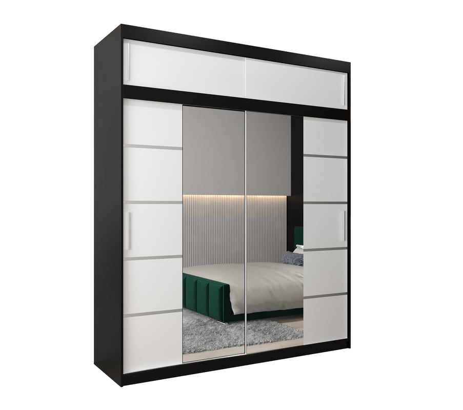 Szafa przesuwna z nadstawką garderoba Verona 4 200 x 62 x 240 cm Czarny + Biały - Abiks Meble