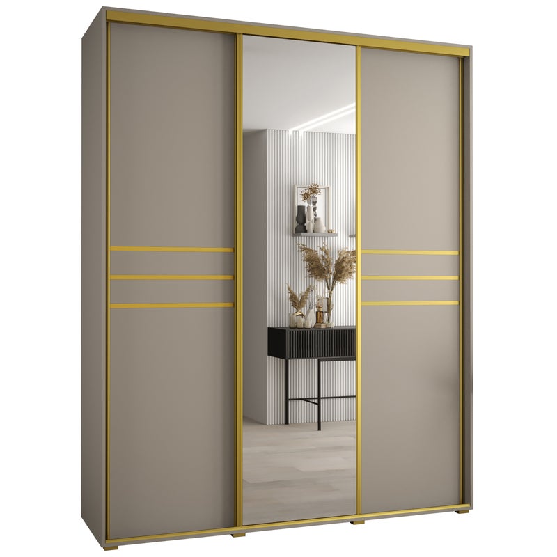 Szafa przesuwna z lustrem wysoka Dakota 11 200 x 60 x 235,2 cm kaszmir + u. Złoty - Abiks Meble