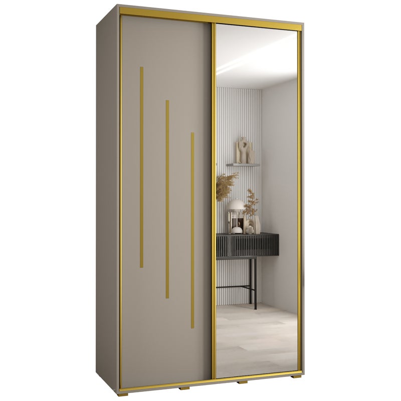 Szafa przesuwna z lustrem wysoka Dakota 9 140 x 60 x 235,2 cm kaszmir + u. Złoty - Abiks Meble