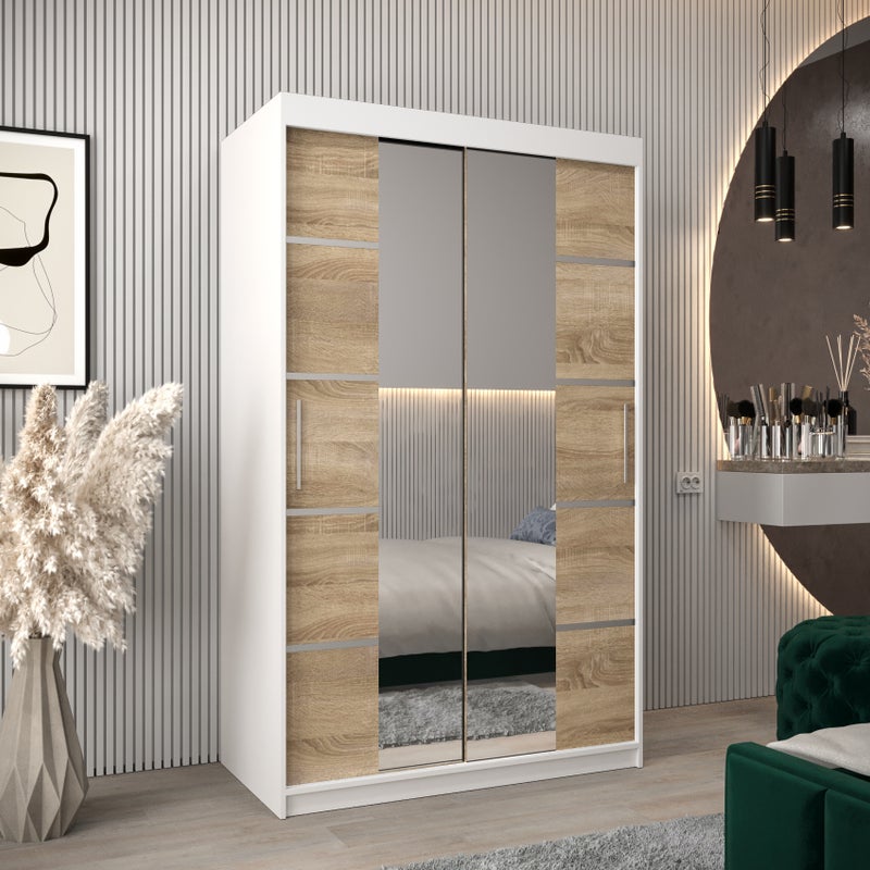 Szafa przesuwna garderoba Verona 4 120 x 62 x 200 cm Biały + Sonoma - Abiks Meble
