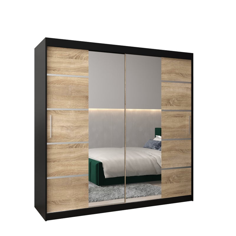 Szafa przesuwna garderoba Verona 4 200 x 62 x 200 cm Czarny + Sonoma - Abiks Meble