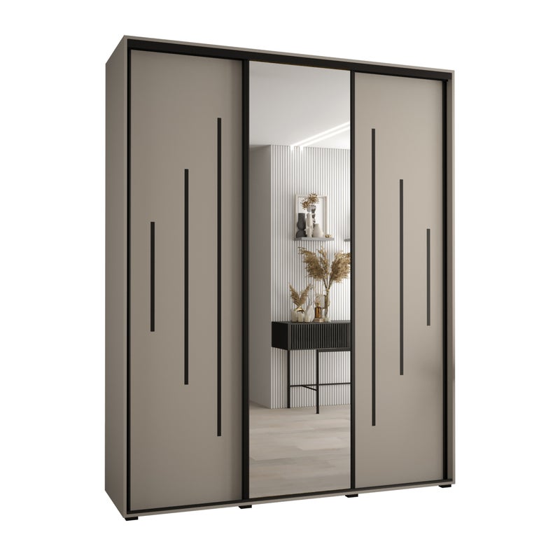 Szafa przesuwna z lustrem wysoka Dakota 13 200 x 60 x 235,2 cm kaszmir + u. czarny - Abiks Meble