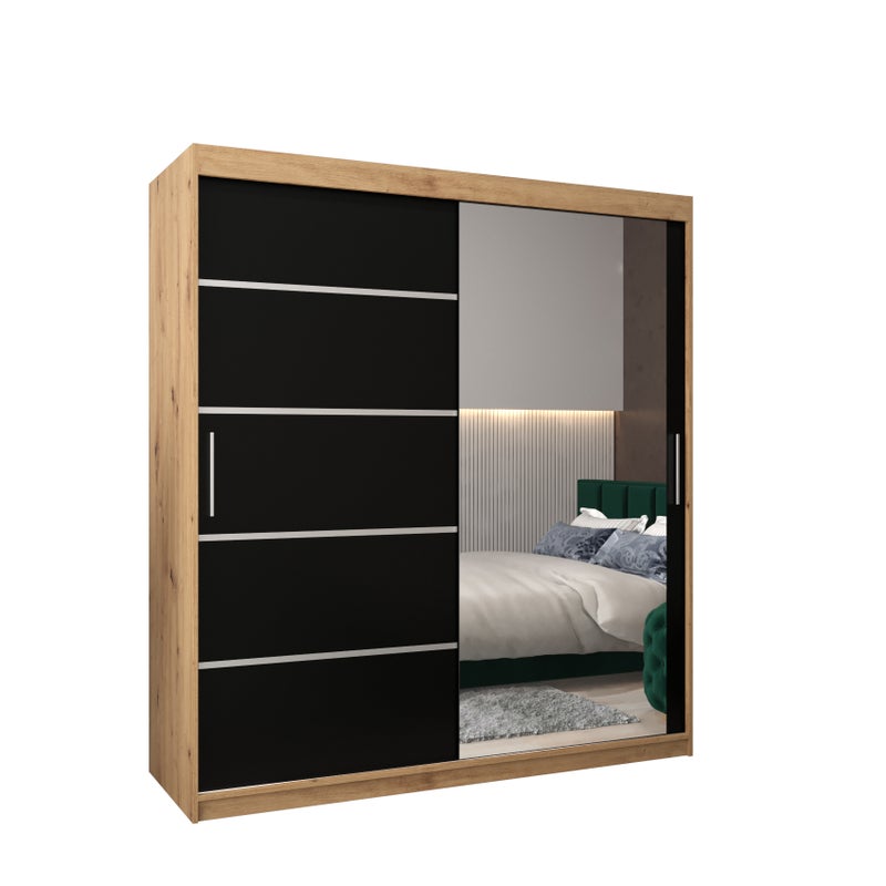 Szafa przesuwna garderoba Verona 2 180 x 62 x 200 cm Artisan + Czarny - Abiks Meble