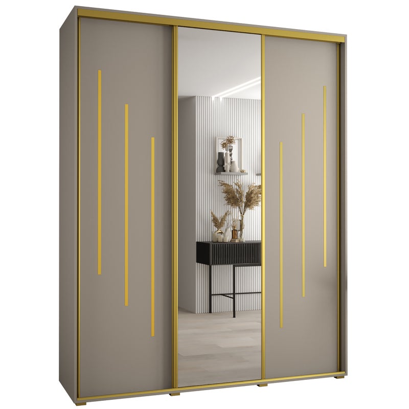 Szafa przesuwna z lustrem wysoka Dakota 9 190 x 60 x 235,2 cm kaszmir + u. Złoty - Abiks Meble