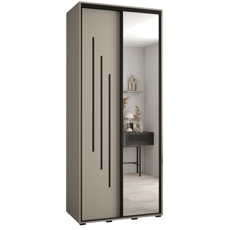 Szafa przesuwna z lustrem wysoka Dakota 9 110 x 45 x 235,2 cm kaszmir + u. czarny - Abiks Meble