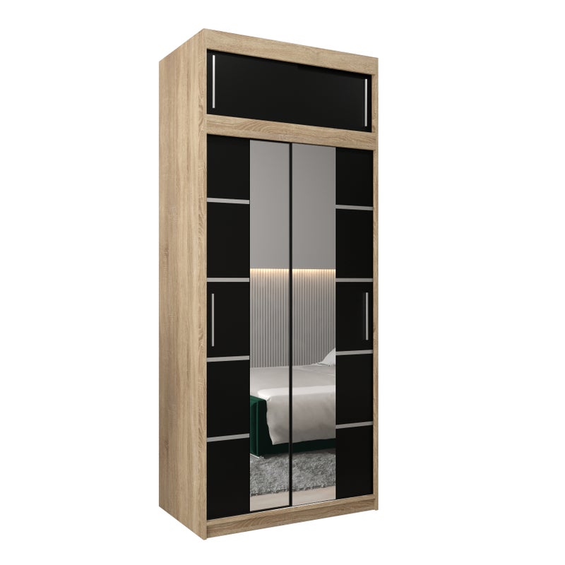 Szafa przesuwna z nadstawką garderoba Verona 4 100 x 62 x 240 cm Sonoma + Czarny - Abiks Meble