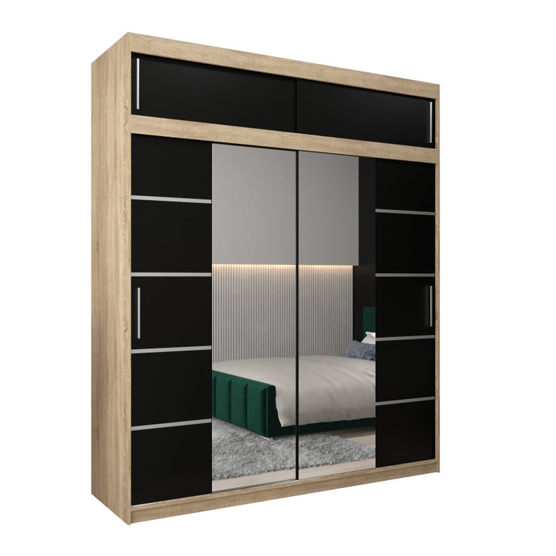 Szafa przesuwna z nadstawką garderoba Verona 4 200 x 62 x 240 cm Sonoma + Czarny - Abiks Meble