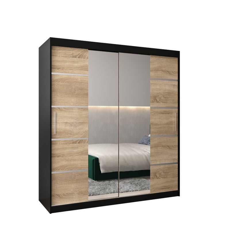 Szafa przesuwna garderoba Verona 4 180 x 62 x 200 cm Czarny + Sonoma - Abiks Meble