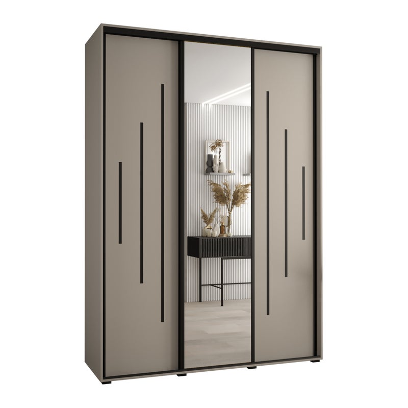 Szafa przesuwna z lustrem wysoka Dakota 13 180 x 60 x 235,2 cm kaszmir + u. czarny - Abiks Meble