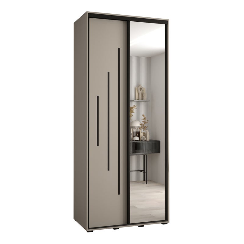 Szafa przesuwna z lustrem wysoka Dakota 13 110 x 60 x 235,2 cm kaszmir + u. czarny - Abiks Meble