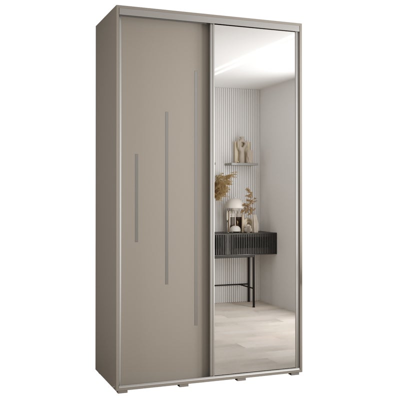 Szafa przesuwna z lustrem wysoka Dakota 13 130 x 45 x 235,2 cm kaszmir + u. Srebrny - Abiks Meble