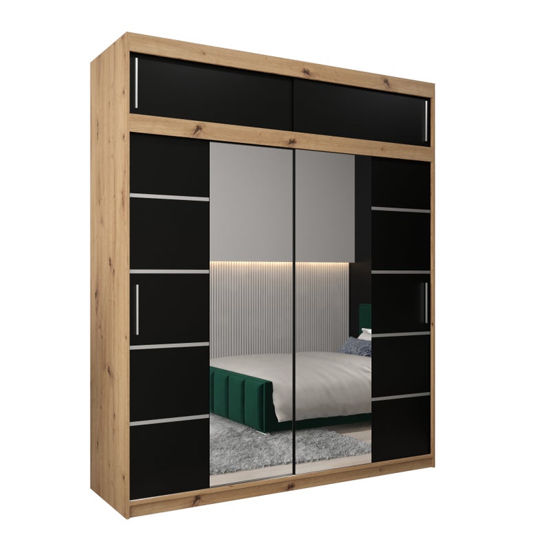 Szafa przesuwna z nadstawką garderoba Verona 4 200 x 62 x 240 cm Artisan + Czarny - Abiks Meble