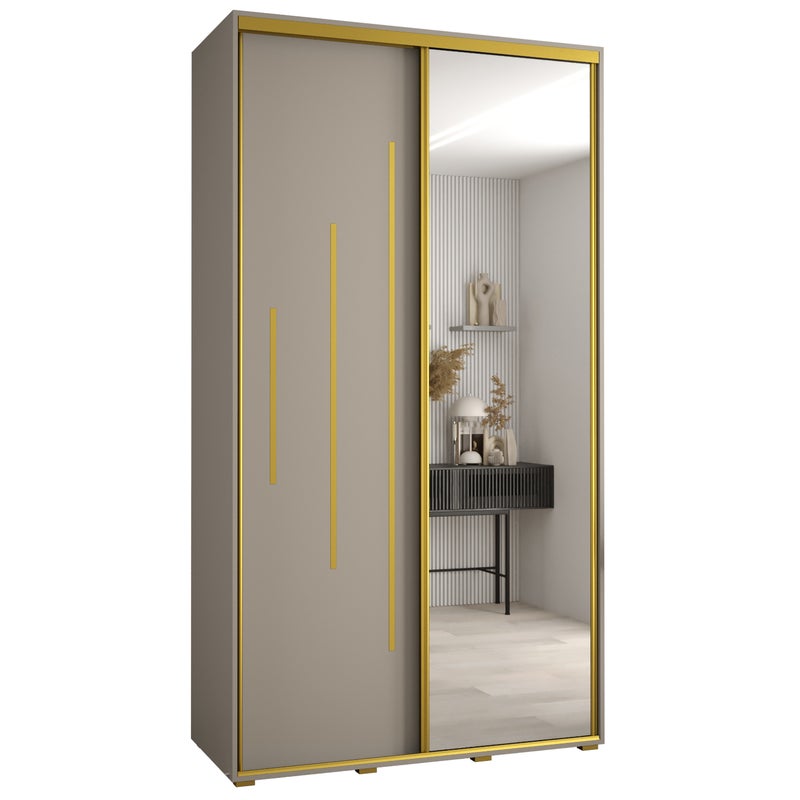 Szafa przesuwna z lustrem wysoka Dakota 13 130 x 45 x 235,2 cm kaszmir + u. Złoty - Abiks Meble