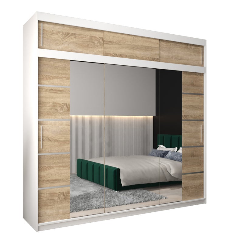 Szafa przesuwna z nadstawką garderoba Verona 4 250 x 62 x 240 cm Biały + Sonoma - Abiks Meble