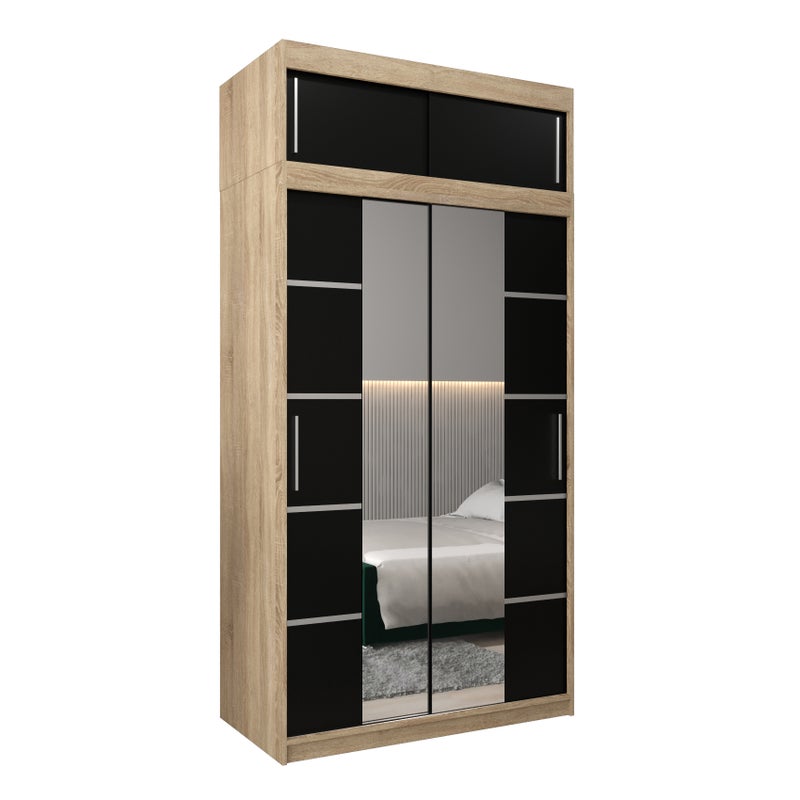 Szafa przesuwna z nadstawką garderoba Verona 4 120 x 62 x 240 cm Sonoma + Czarny - Abiks Meble