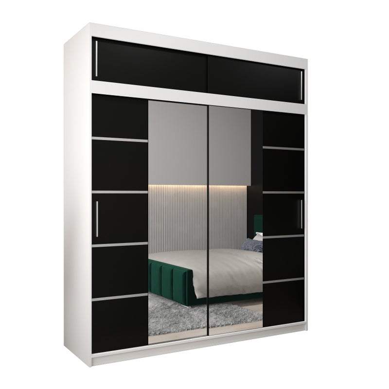 Szafa przesuwna z nadstawką garderoba Verona 4 200 x 62 x 240 cm Biały + Czarny - Abiks Meble