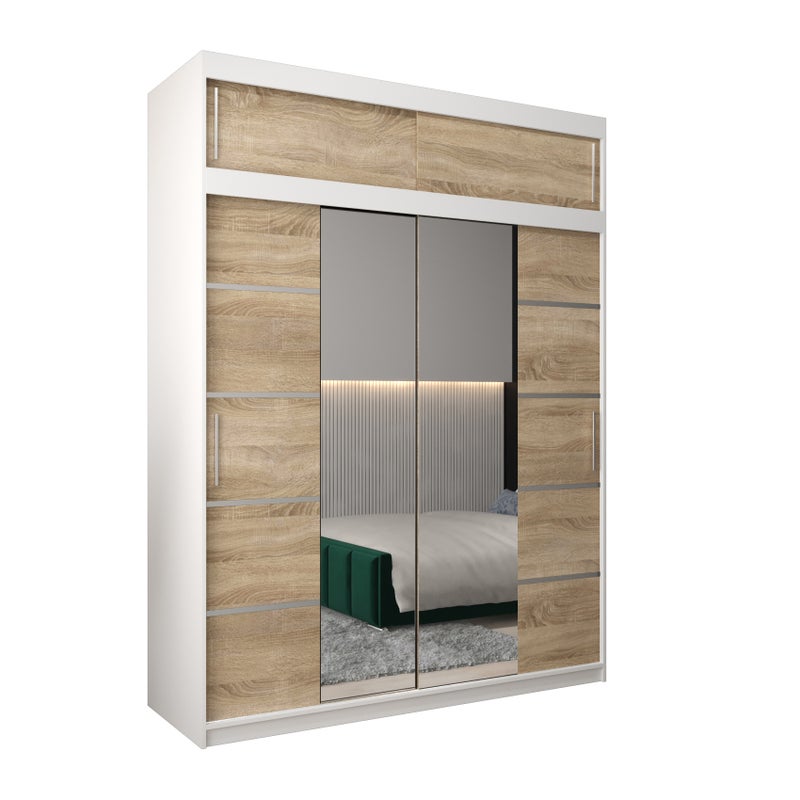 Szafa przesuwna z nadstawką garderoba Verona 4 180 x 62 x 240 cm Biały + Sonoma - Abiks Meble
