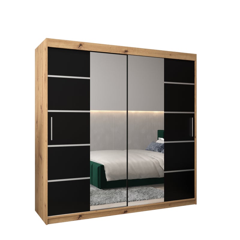 Szafa przesuwna garderoba Verona 4 200 x 62 x 200 cm Artisan + Czarny - Abiks Meble