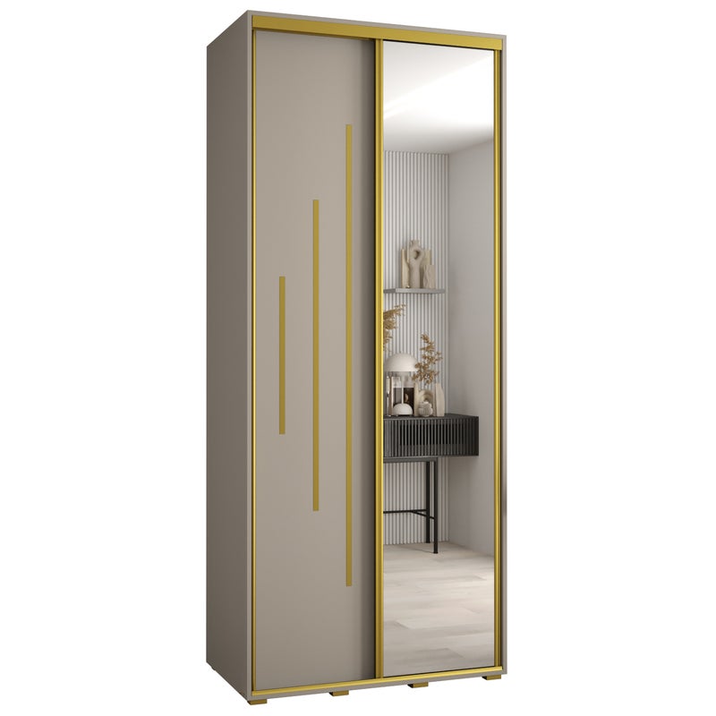 Szafa przesuwna z lustrem wysoka Dakota 13 100 x 60 x 235,2 cm kaszmir + u. Złoty - Abiks Meble