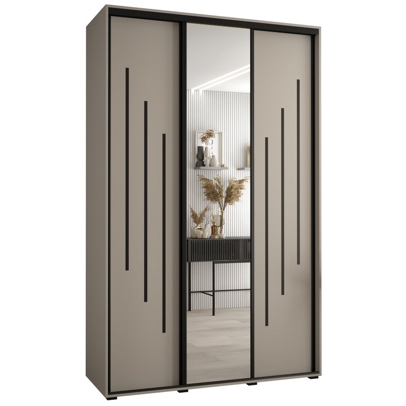 Szafa przesuwna z lustrem wysoka Dakota 9 150 x 45 x 235,2 cm kaszmir + u. czarny - Abiks Meble