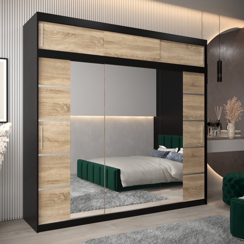 Szafa przesuwna z nadstawką garderoba Verona 4 250 x 62 x 240 cm Czarny + Sonoma - Abiks Meble