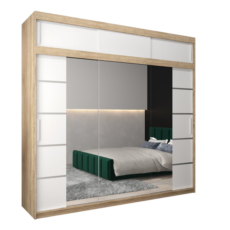 Szafa przesuwna z nadstawką garderoba Verona 4 250 x 62 x 240 cm Sonoma + Biały - Abiks Meble