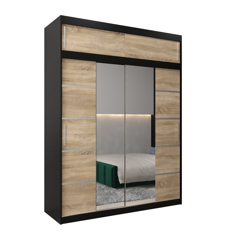 Szafa przesuwna z nadstawką garderoba Verona 4 180 x 62 x 240 cm Czarny + Sonoma - Abiks Meble