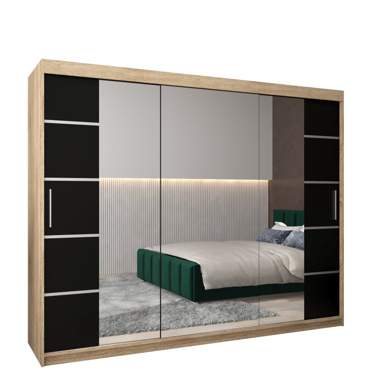Szafa przesuwna garderoba Verona 4 250 x 62 x 200 cm Sonoma + Czarny - Abiks Meble