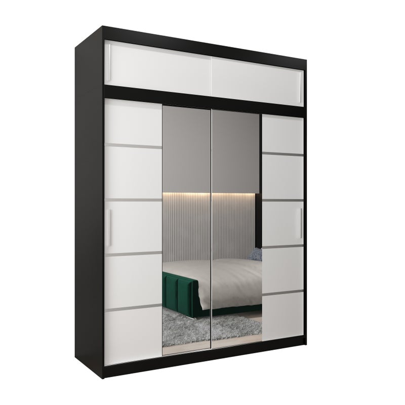 Szafa przesuwna z nadstawką garderoba Verona 4 180 x 62 x 240 cm Czarny + Biały - Abiks Meble