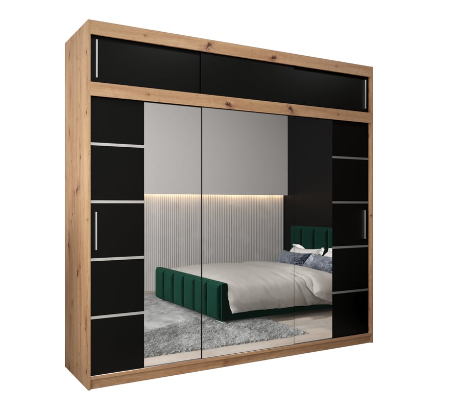 Szafa przesuwna z nadstawką garderoba Verona 4 250 x 62 x 240 cm Artisan + Czarny - Abiks Meble