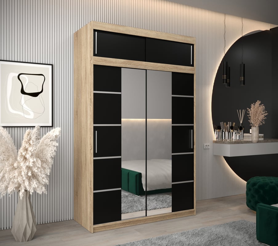 Szafa przesuwna z nadstawką garderoba Verona 4 150 x 62 x 240 cm Sonoma + Czarny - Abiks Meble