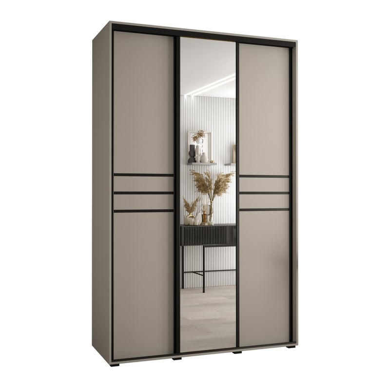 Szafa przesuwna z lustrem wysoka Dakota 11 160 x 45 x 235,2 cm kaszmir + u. czarny - Abiks Meble