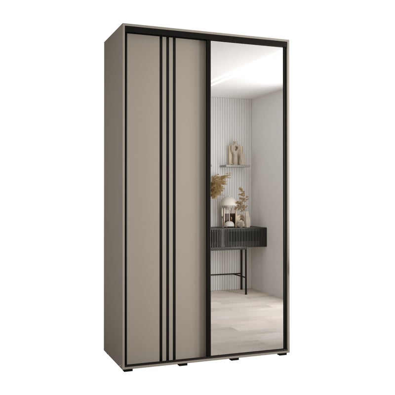 Szafa przesuwna z lustrem wysoka Dakota 7 140 x 45 x 235,2 cm kaszmir + u. czarny - Abiks Meble