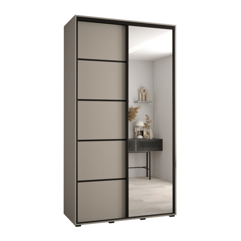 Szafa przesuwna z lustrem wysoka Dakota 5 140 x 45 x 235,2 cm kaszmir + u. czarny - Abiks Meble